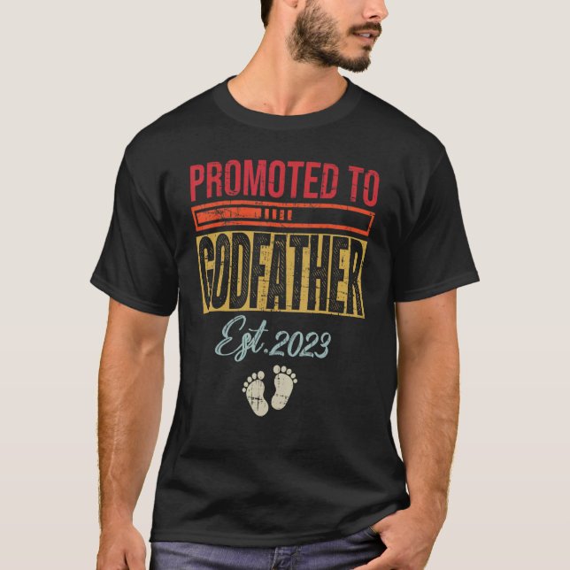 Mens Promoted To Godfather Est 2023  First Time Go T-Shirt (Front)