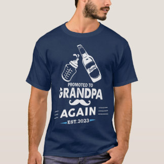 Mens Promoted To Grandpa Again 2023 Baby Pregnancy T-Shirt
