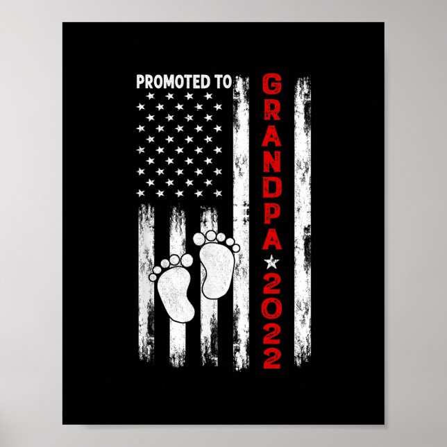 Mens Promoted To Grandpa Est 2022 American Flag Poster (Front)