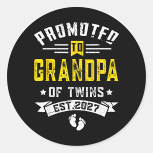Mens Promoted to Grandpa of Twins Est 2027 Classic Round Sticker