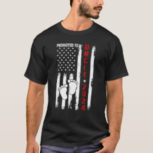 Mens Promoted To Uncle 2024 American Flag New Dad T-Shirt
