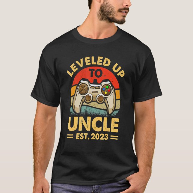 Mens Promoted To Uncle Est 2023  Levelled Up To Un T-Shirt (Front)