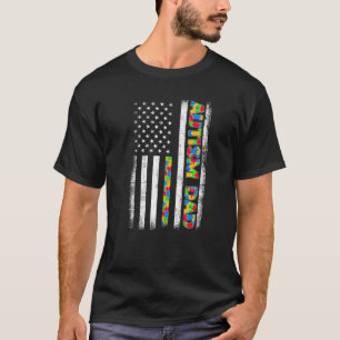 Mens Proud Autism Dad American Flag  Father's Day T-Shirt