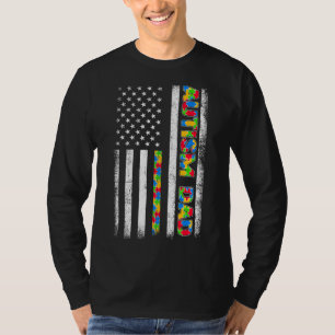 Mens Proud Autism Dad American Flag Father's Day T-Shirt