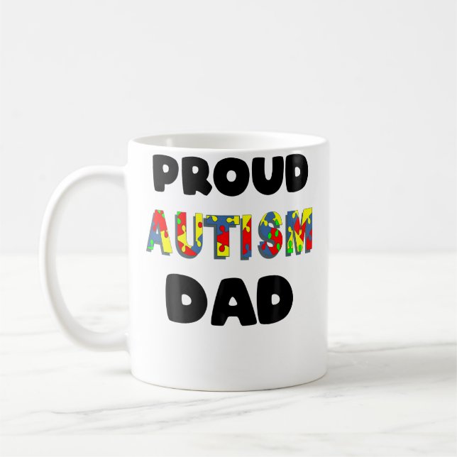 Mens Proud Autism Dad Coloured Jigsaw Puzzle Piece Coffee Mug (Left)