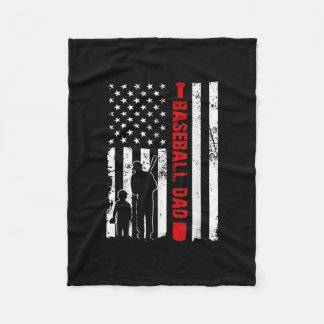 Mens Proud Baseball Dad American Flag Sports  Fleece Blanket