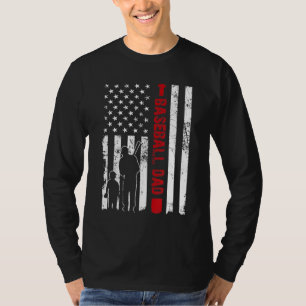 Mens Proud Baseball Dad American Flag Sports T-Shirt