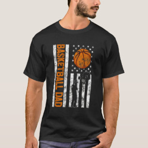 Mens Proud Basketball Dad Retro American Flag Spor T-Shirt