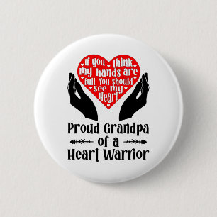 Mens Proud Chd Warrior Grandpa Congenital Heart Di 6 Cm Round Badge