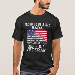 Mens Proud Dad Baba OEF OIF Veteran Retro US Flag T-Shirt