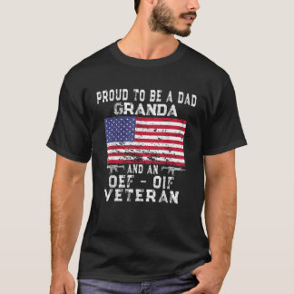 Mens Proud Dad Granda OEF OIF Veteran Retro US Fla T-Shirt