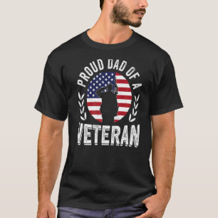 Mens Proud Dad of a Veteran American Flag US Veter T-Shirt