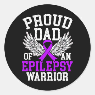 Mens Proud Dad Of An Epilepsy Warrior Epilepsy Awa Classic Round Sticker
