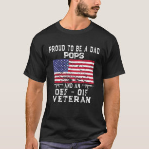 Mens Proud Dad Pops OEF OIF Veteran Retro US Flag T-Shirt