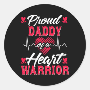 Mens Proud Daddy Of A Heart Warrior Chd Awareness Classic Round Sticker