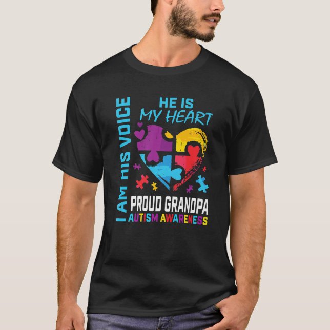 Mens Proud Grandpa Autism Awareness Grandson Puzzl T-Shirt (Front)