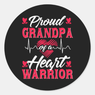 Mens Proud Grandpa Of A Heart Warrior Chd Awarenes Classic Round Sticker