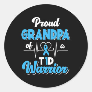 Mens Proud Grandpa Of A T1d Warrior Diabetic Diabe Classic Round Sticker