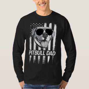Mens Proud Pitbull Dad American Flag Funny Dog Bre T-Shirt