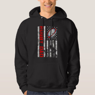Mens Proud Rugby Dad Retro American Flag Sports Fa Hoodie