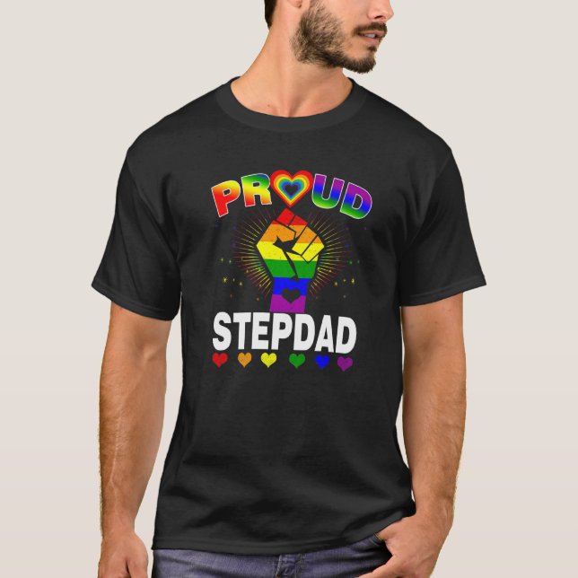 Mens Proud Stepdad Rainbow  Lgbt Gay Pride Month F T-Shirt (Front)