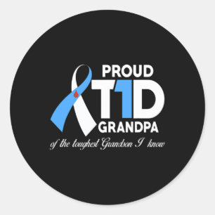 Mens Proud T1D Grandpa Of Grandson Diabetes Awaren Classic Round Sticker