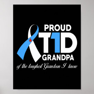 Mens Proud T1D Grandpa Of Grandson Diabetes Awaren Poster