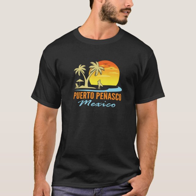Mens Puerto Penasco Mexico Beach Sunset Palm Trees T-Shirt (Front)