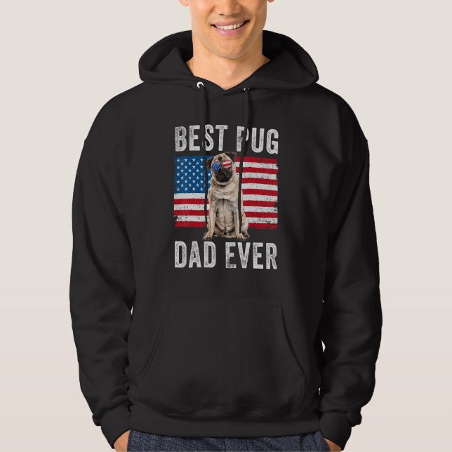 Mens Pug Dad Usa American Flag Dog  Owner Christma Hoodie (Front)