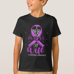 Mens Purple Ribbon Alzheimers Fighter Wife Alzheim T-Shirt