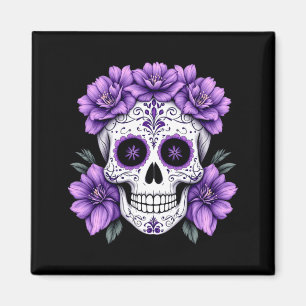 Mens Purple Sugar Skull Mexican Día-Delos-Muertos Magnet