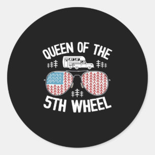 Mens queen of the 5th wheel camper american flag classic round sticker