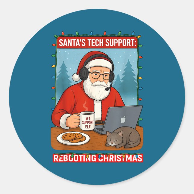 mens Rebooting Santa s Tech Support Classic Round Sticker (Front)