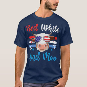 Mens Red White And Moo 4th Of July Cow USA Flag Fa T-Shirt