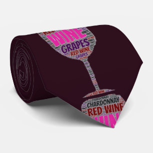 Mens Red White Wine Glass Grape Graphic Purple Tie