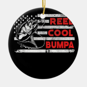 Mens Reel Cool Bumpa American Flag Fishing Ceramic Ornament