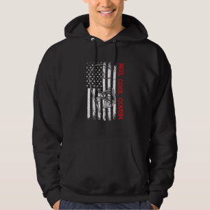 Mens Reel Cool Cousin Vintage Flag Fishing Fathers Hoodie