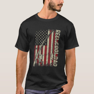 Mens Reel Cool Dad American Flag Fishing Rod US Fa T-Shirt