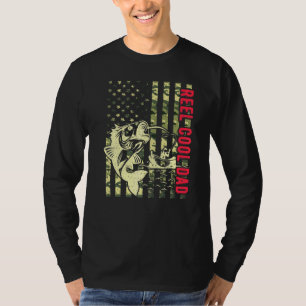 Mens Reel Cool Dad Fishing Camouflage American Fla T-Shirt