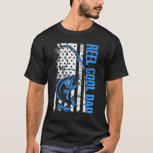 Mens Reel Cool Dad Fishing Dad American Flag Fishm T-Shirt