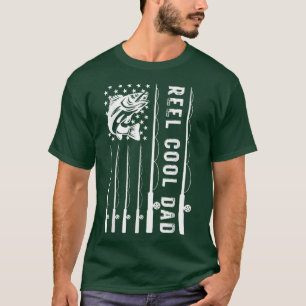 Mens Reel Cool Dad USA Flag Tee Fisherman Daddy Fa
