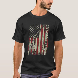 Mens Reel Cool Grandad American Flag Fishing Rod U T-Shirt
