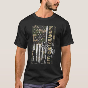 Mens Reel Cool Grandpa Fishing Fisherman Flag Fat T-Shirt