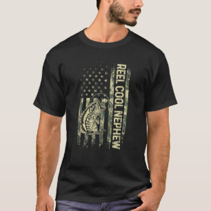 Mens Reel Cool Nephew Camo American Flag Fishing T T-Shirt