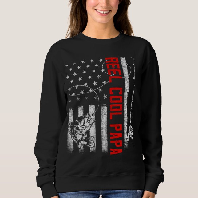 Mens Reel Cool Papa American Flag Family Fathers D Sweatshirt (Front)
