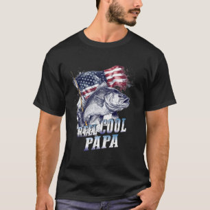 Mens Reel Cool Papa American Flag Fishing Fathers T-Shirt