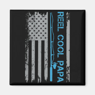 Mens Reel Cool Papa Fishing Flag Patriotic 4th Of Magnet
