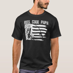 Mens Reel Cool Papa Fishing Patriotic American Fl T-Shirt