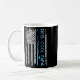 Mens Reel Cool Papa Fishing Us Flag Patriotic 4th Coffee Mug