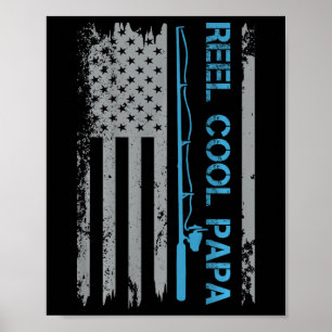 Mens Reel Cool Papa Fishing Us Flag Patriotic 4th Poster